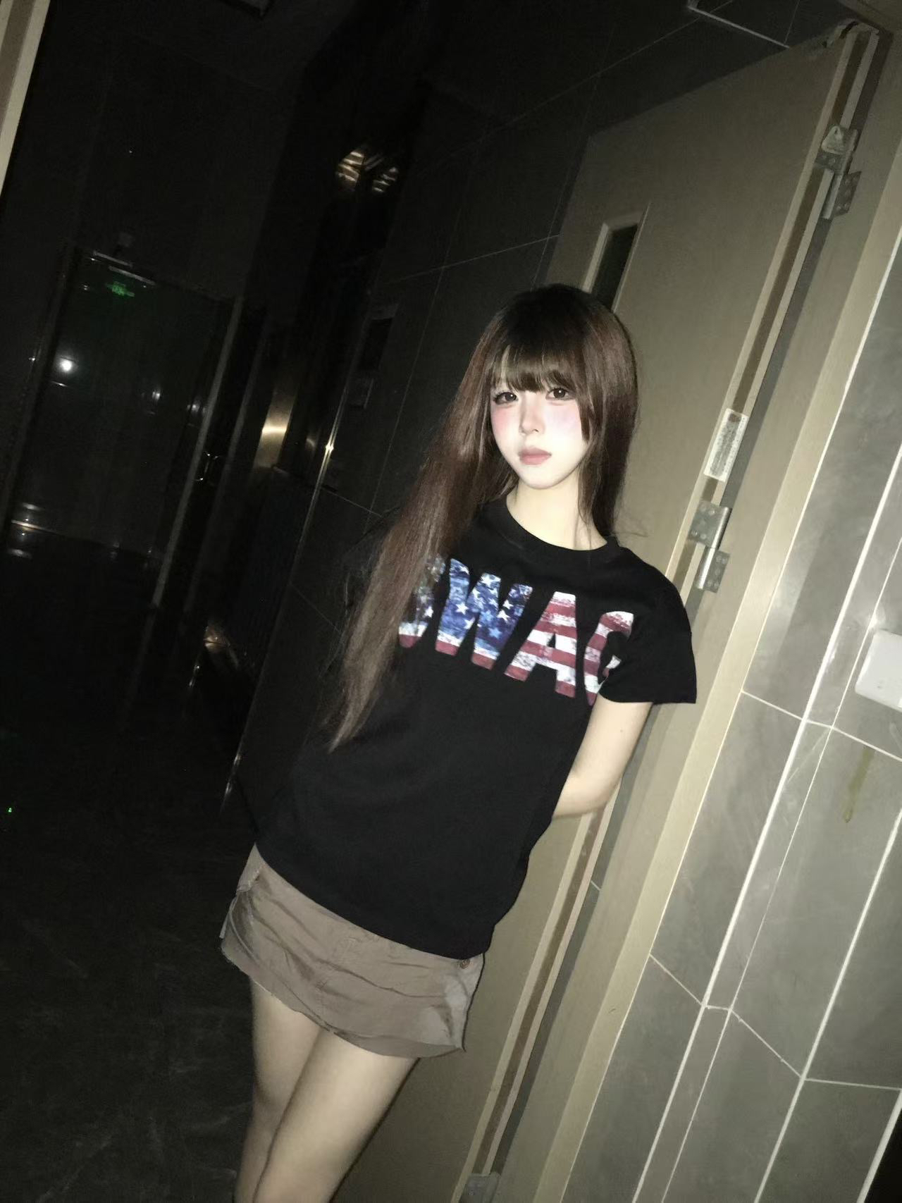 아메리칸 레트로 긍정적 인 어깨 라운드 넥 프린트 반팔 티셔츠
