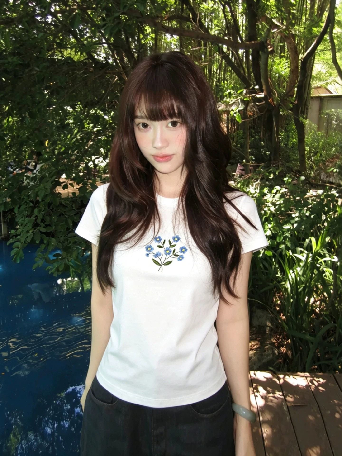 아메리칸 레트로 순면 긍정적 인 어깨 라운드 넥 프린트 반팔 티셔츠