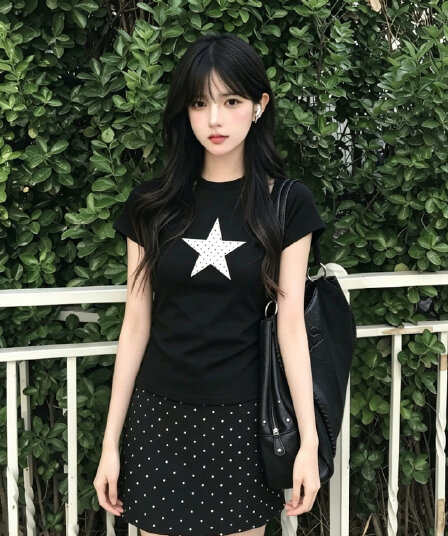 아메리칸 레트로 순면 긍정적 인 어깨 라운드 넥 프린트 반팔 티셔츠