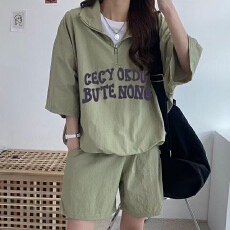 批发休闲运动<b class='q'>服</b>套装女夏季2026新款短袖短裤校园风可爱少女两件套