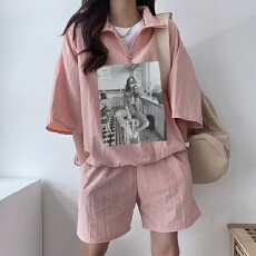 批发休闲运动<b class='q'>服</b>套装女夏季2026新款短袖短裤校园风可爱少女两件套