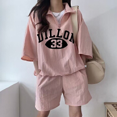 批发休闲运动<b class='q'>服</b>套装女夏季2026新款短袖短裤校园风可爱少女两件套