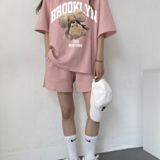 批发<b class='q'>韩版</b><b class='q'>运动服</b>套装女夏季新款短袖短裤校园风可爱少女跑步两件套