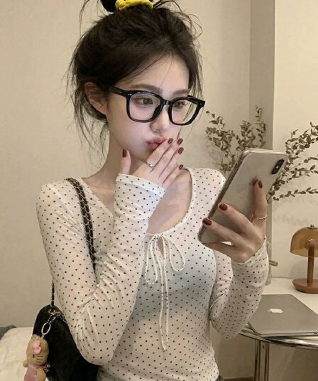 한 부서 Tulle 자외선 차단 블라우스 여성 여름 얇은 스타일 마이크로 ~을 통해 몸매 가꾸기 허리 수축 핫걸 긴팔 티셔츠 디자인 센스 맨위