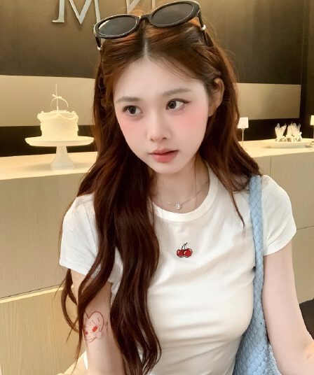 아메리칸 레트로 순면 긍정적 인 어깨 라운드 넥 프린트 반팔 티셔츠