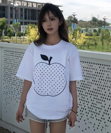 230 크 순면 프린트 반팔 티셔츠 여성