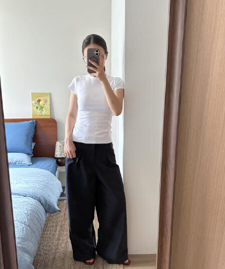 아메리칸 레트로 순면 몸매 가꾸기 긍정적 인 어깨 라운드 넥 프린트 반팔 티셔츠