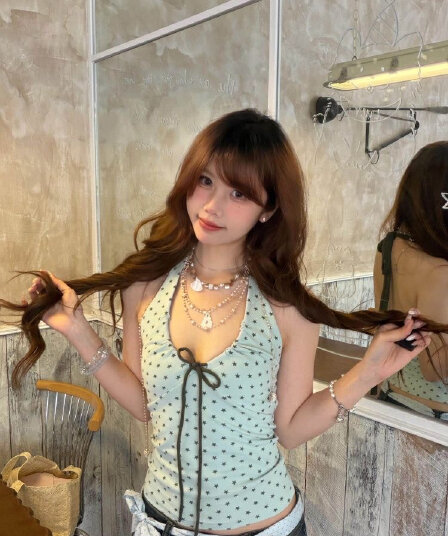 210 그램 40 순면 행침 목 캐미솔 별 프린트 V넥 몸매 가꾸기 민소매 맨위