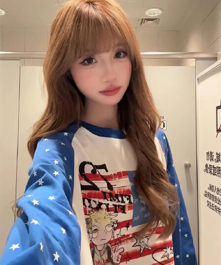 원본 솜씨 이후 패키지 칼라 순면 220 그램 프린트 긴팔 티셔츠 여성