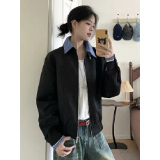 批发美式复古格子拼接假两件外套女2026秋<b class='q'>冬</b>宽松翻领感夹克棒