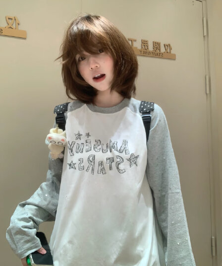 220 그램 순면 뜨거운 은 프린트 이후 패키지 칼라 전체 뜨거운 삽입 어깨 패치워크 긴팔 티셔츠