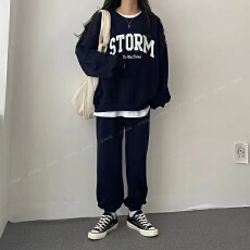 批发卡通运动套装女春秋冬季薄款加绒加厚时尚长袖长裤休闲两件套