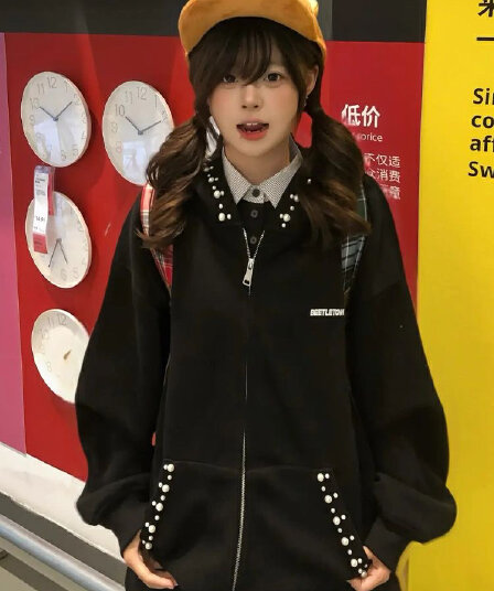 좋은 품질 솜씨 원본 압력 라인 더블 지퍼 비즈 박기 자수 330 그램 순수한 Mianhua 면 복합 후드티