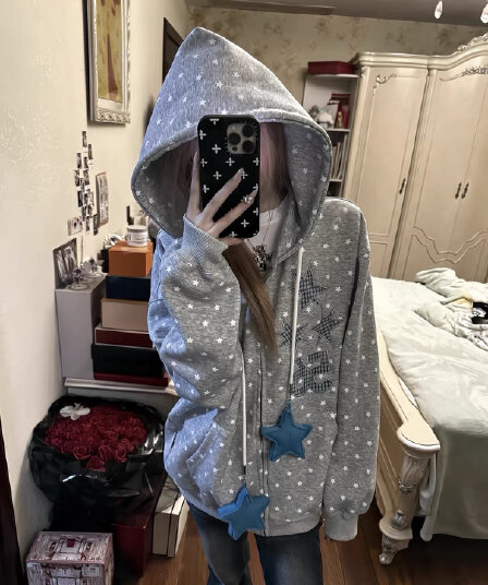 얇은 스타일 백금 지퍼 이후 패키지 칼라 순수한 Mianhua 면 복합 후드티 여성