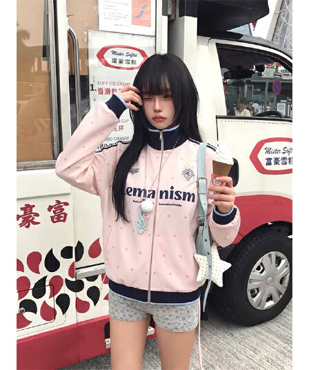 원본 것 포밍 프린트 당겨서 바 순수한 Mianhua 면 복합 얇은 스타일 털이 있는 후드티 여성