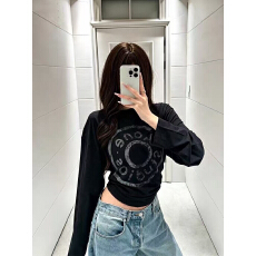 高质量纯棉200克21支精梳精密印花秋季宽松长袖T恤女