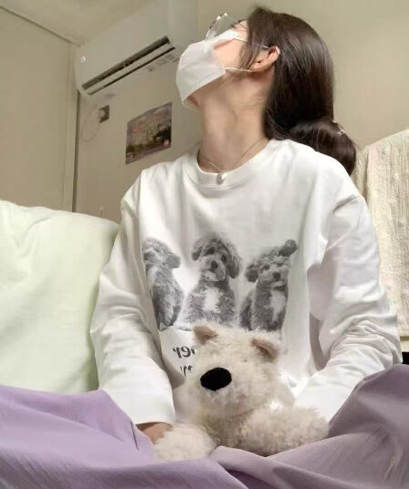 높은 품질 순면 200그램 21 빗질하다 정밀 프린트 가을 루즈핏 긴팔 티셔츠 여성