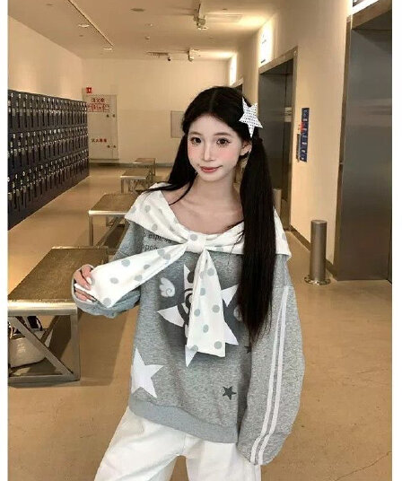 순수한 Mianhua 면 복합 원본 솜씨 프린트 패치워크 숄 스트랩 달콤함 루즈핏 다용도 후드티