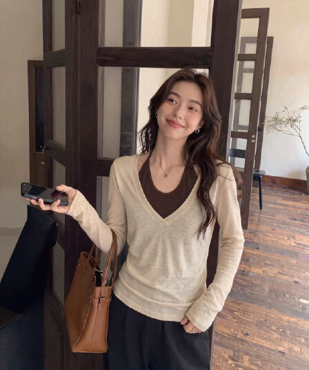 광저우 원단 사람들 면 와 사고 방식 260 그램 한 부서 긴팔 티셔츠 여성 행침 목 슬립 투피스 세트