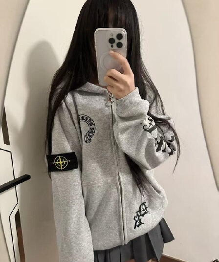 얇은 스타일 백금 지퍼 이후 패키지 칼라 순수한 Mianhua 면 복합 후드티 여성