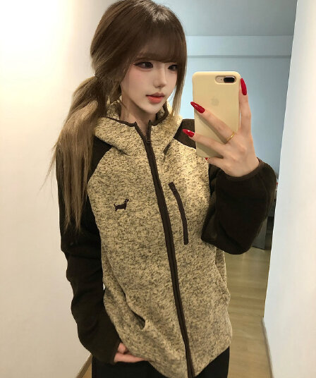 플리스 섹션 자수 원본 솜씨 광저우 원본 원단 후드티 여성