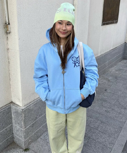 후아 면 복합 신선함 파란색 경기 사람들 가을 겨울 지퍼 후드 티 스웨터 재킷 달콤한 차가운 맨위