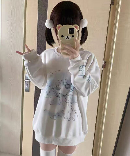 순수한 Mianhua 면 300 그램 털이 있는 400g 가을 겨울 라운드 넥 루즈핏 프린트 후드티