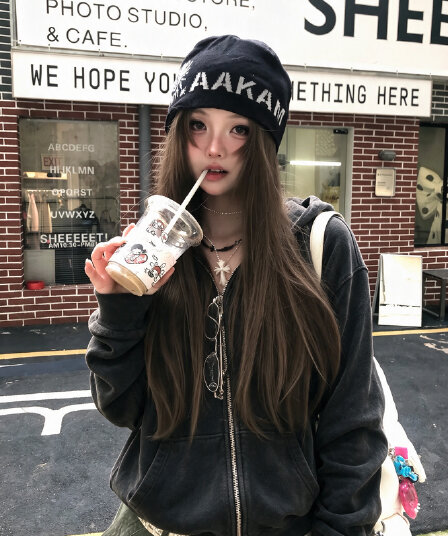 후아 면 복합 마 오래된 공예 2026 가을 검정색 튀김 소금 마 오래된 후드 티 스웨터