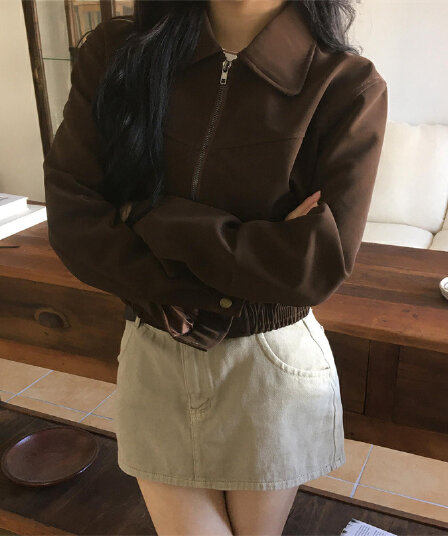 한국 chic 봄 새로운 프랑스식 레트로 스타일 폴로 칼라 주머니 루즈핏 다용도 쇼트 스타일 긴팔 재킷 재킷