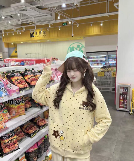 순수한 Mianhua 면 300 그램 털이 있는 400g 가을 겨울 후드 루즈핏 프린트 도트 무늬 후드티