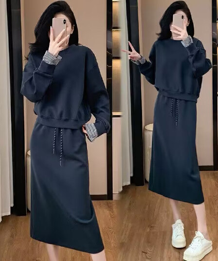 모방 면 남자 바 면 280 그램 캐주얼 세트 여성 봄 가을 루즈핏 운동 후드티 품격 반신 스커트 투피스 세트