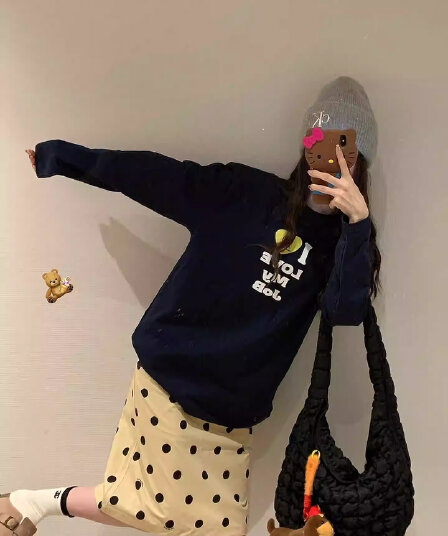 높은 품질 순면 200그램 21 빗질하다 정밀 프린트 가을 루즈핏 긴팔 티셔츠 여성