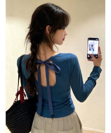 210 그램 40 좋은 면 몸매 가꾸기 허리 수축 u 칼라 쇼트 스타일 뒤로 홀로우 아웃 나비 매듭