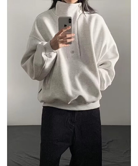 조수 브랜드 항구 바람 패치워크 색상 긴팔 POLO 셔츠 남자 자수 알파벳 아메리칸 레트로 루즈핏 하프 지퍼