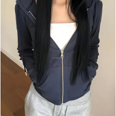 批发藏青色<b class='q'>修身</b>卫衣外套女款春季收腰紧身瑜伽服运动上衣薄款