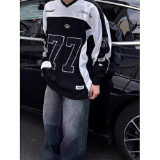 批发美式hiphop机车服卫衣<b class='q'>男</b>女春季球衣风痞帅冰球服潮牌重磅套头外套