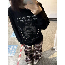 批发韩系纯棉新款圆领宽松印花<b class='q'>长</b>袖<b class='q'>T</b><b class='q'>恤</b>