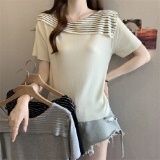 批发实拍设计感针织衫新款时尚百搭打底衫休闲简约显瘦短袖上衣