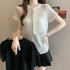 批发实拍～大码新款极简风宽松短袖针织衫女韩系温柔软糯圆领上衣