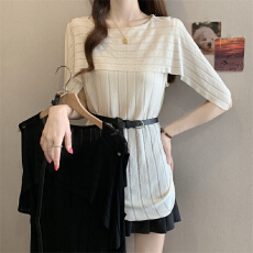 批发实拍大码不规则针织短袖T恤女2026夏季镂空薄款小衫防晒上衣