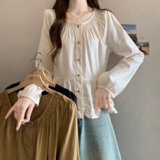 批发实拍～大码新款衬衫女灯笼袖蕾丝边宽松显瘦温柔上衣