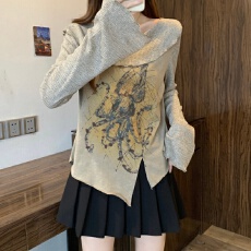 批发实拍～复古长袖T恤女<b class='q'>春</b>秋新款废土风不规则下摆修身打底衫上衣