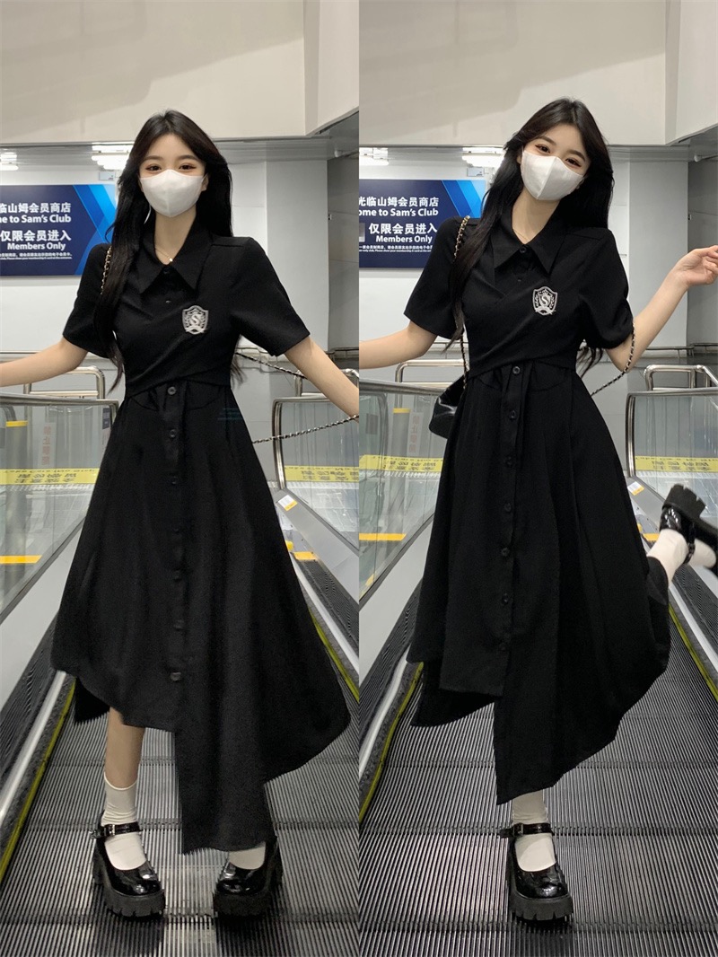 실사 빅 사이즈 2026 여름 새로운 드레스 지방 mm 슬림해 보이는 학원 스타일 연령 감소 불규칙 밑단 롱 스커트