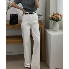 批发已出货 韩国chic白色阔腿裤子高腰直筒宽松拖地休闲<b class='q'>牛仔裤</b>