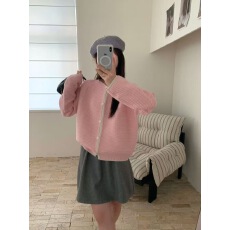 批发韩版宽松<b class='q'>圆领</b>撞色包边短款百搭<b class='q'>开衫</b>