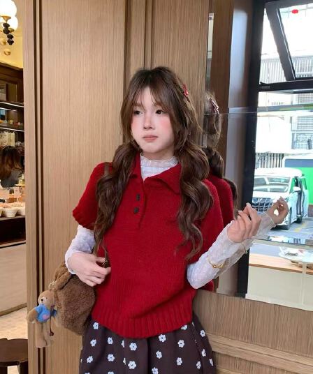 가을 수 있습니다. 스택 착용 베스트 니트 스웨터 두꺼운 바늘 polo 폴로 칼라 반팔 스웨터 여자 베이비 칼라 두꺼운 스타일 니트 스웨터