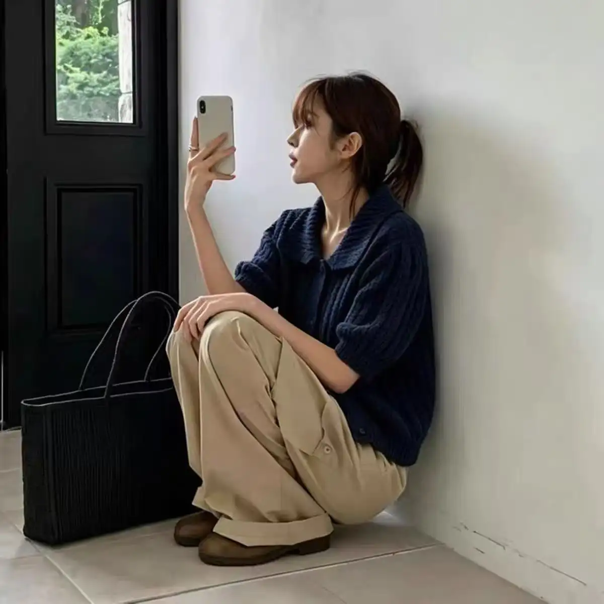 폴드 칼라 퍼프소매 가디건 상세 이미지 7