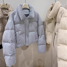 批发2025新款冬季韩版灯芯绒立领宽松短款羽绒服女小个子时尚保暖外套