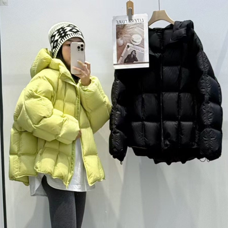 2025新款羽绒服女短款云朵泡芙连帽方块韩版宽松大码羽绒棉女外套