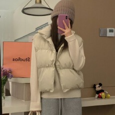 批发松弛磨砂质感小个子羽绒女气质立领韩版2025冬季新款马甲棉外套